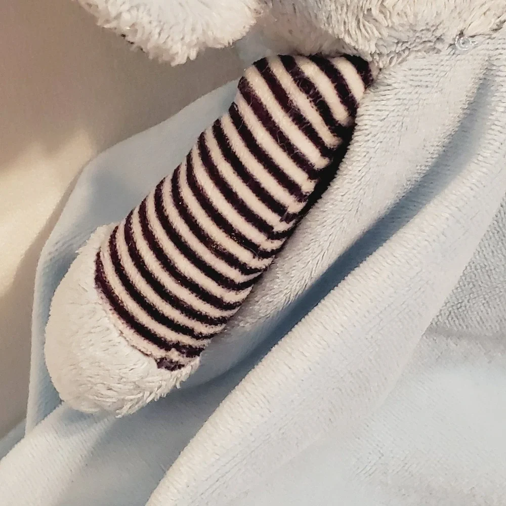 Carters Baby Blue Elephant Lovey Rattle Security Blanket Stripe Navy Plush Satin